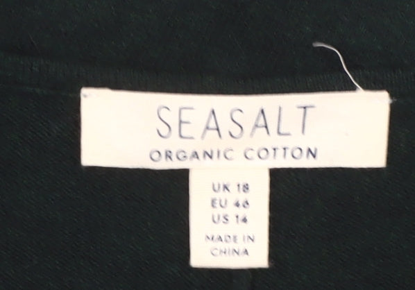 Seasalt Women’s Black Shift Dress UK 18 3/4 Sleeve Cotton Wool