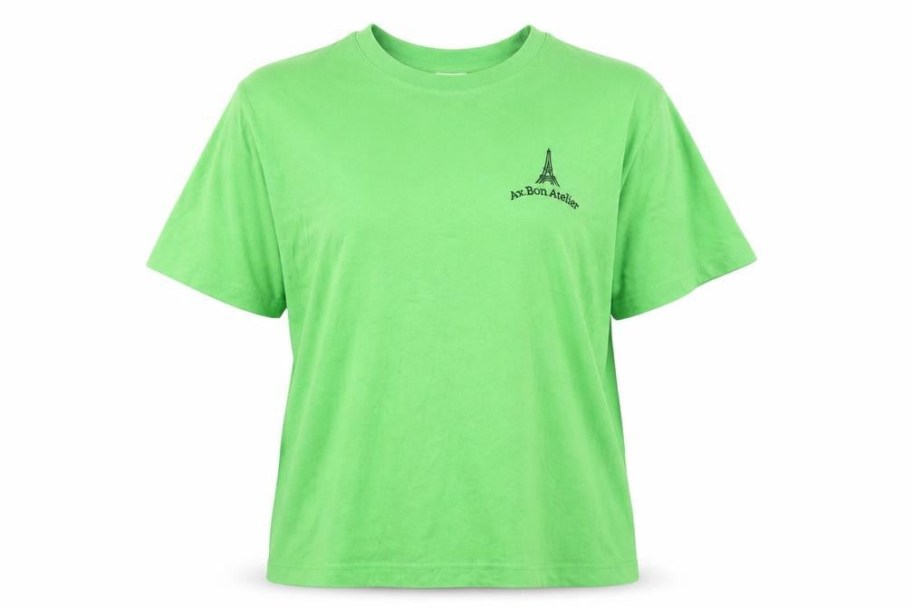 Av.Bon Atelier Women’s Green L Basic Cotton T-Shirt Paris Embroidery