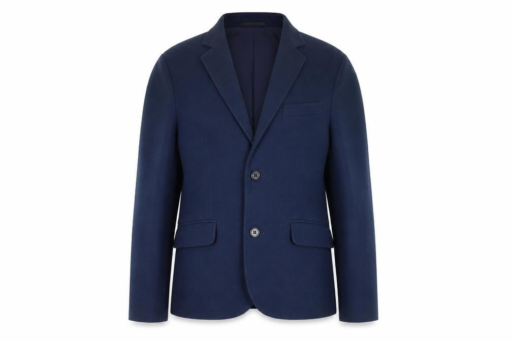 Front view of H&M boys’ blue suit jacket 10 years notch lapel single-breasted formal