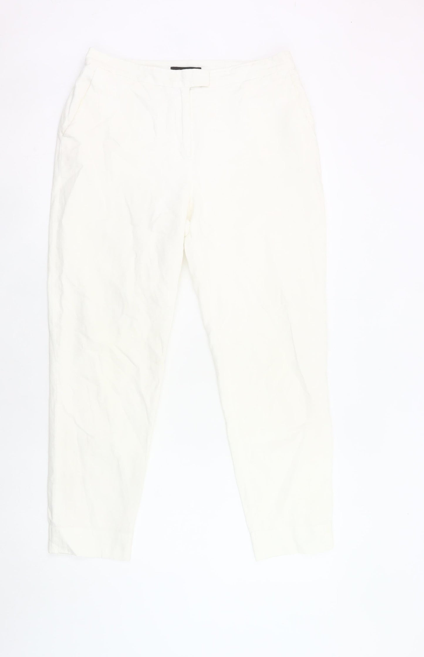 Jaeger Women White Linen Cotton Trousers Size 10 Regular Fit