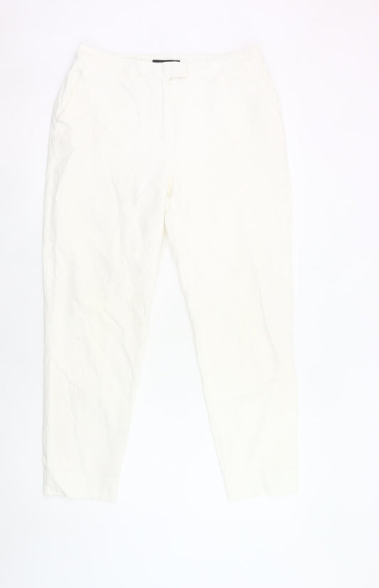 Jaeger Women White Linen Cotton Trousers Size 10 Regular Fit