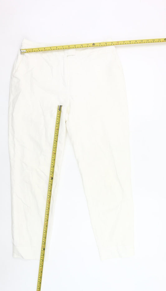 Jaeger Women White Linen Cotton Trousers Size 10 Regular Fit