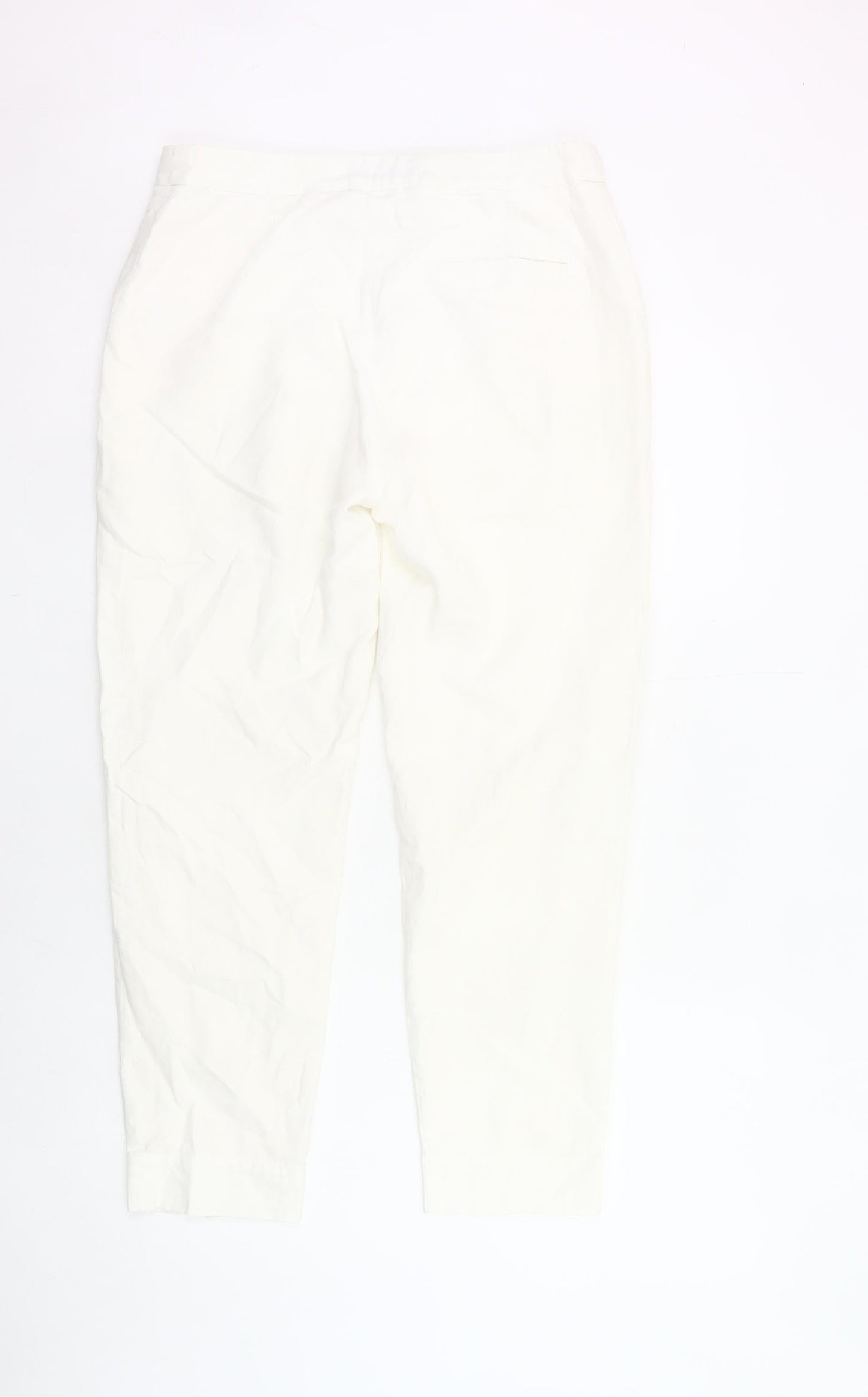 Jaeger Women White Linen Cotton Trousers Size 10 Regular Fit
