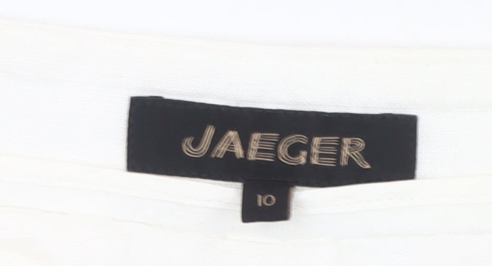 Jaeger Women White Linen Cotton Trousers Size 10 Regular Fit