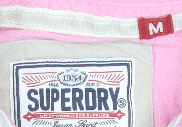 Superdry Womens Pink Polo Shirt M Slim Fit Embroidered Casual