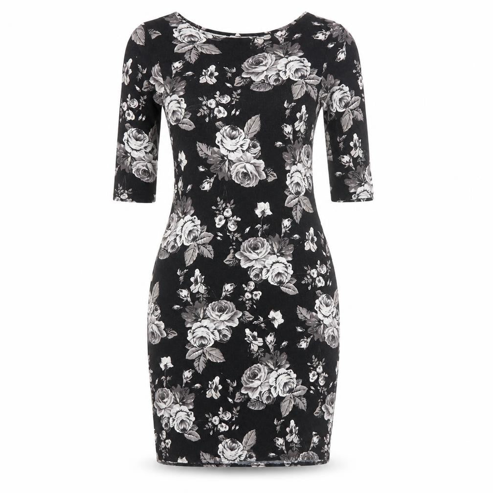 Dorothy Perkins Womens Black Floral Bodycon Dress Size 12