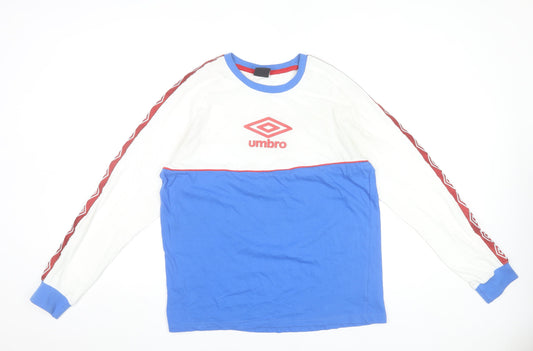 Umbro Men’s White Blue Red Long Sleeve Crew Neck Retro Sports T-Shirt M
