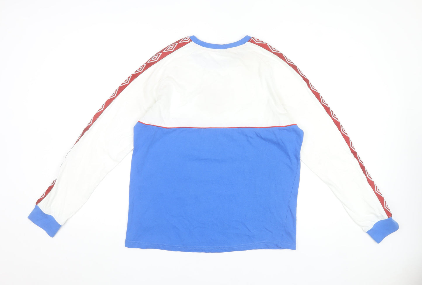 Umbro Men’s White Blue Red Long Sleeve Crew Neck Retro Sports T-Shirt M