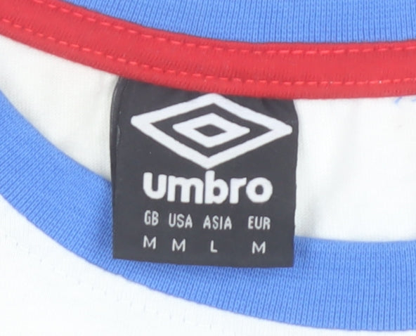 Umbro Men’s White Blue Red Long Sleeve Crew Neck Retro Sports T-Shirt M