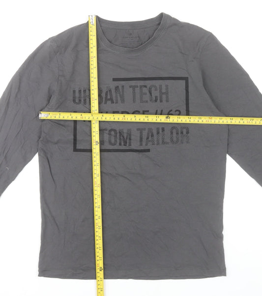Tom Tailor Men Grey Small Long Sleeve Cotton Graphic T-Shirt