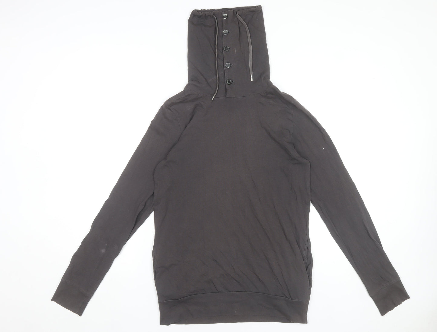 Topman Men’s Grey XS Henley Hooded Long Sleeve Cotton T-Shirt