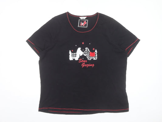 Bm Women’s Black Cotton Pyjama Top Size 20-22 Dog Print T-Shirt