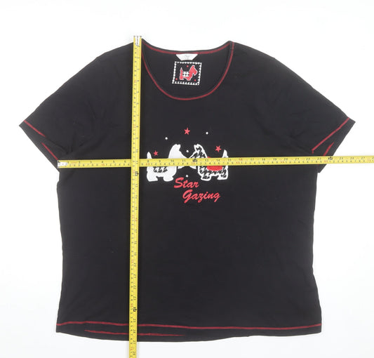 Bm Women’s Black Cotton Pyjama Top Size 20-22 Dog Print T-Shirt