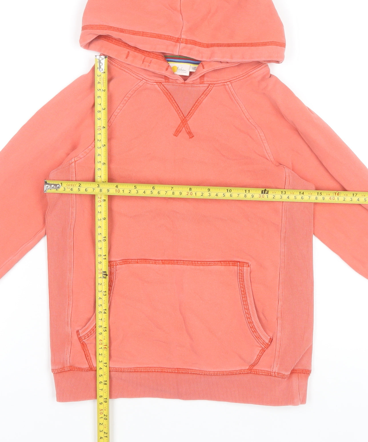 Boden Boys Pink Pullover Hoodie 7-8 Years Cotton Long Sleeve Casual