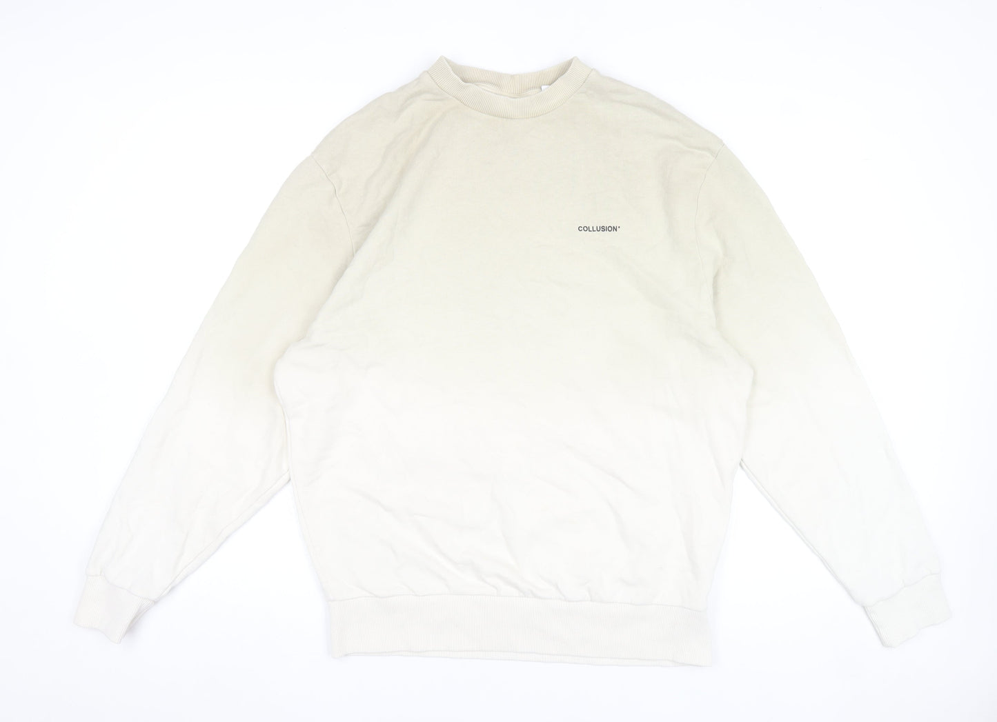 Collusion Men’s Beige Sweatshirt Size S Crew Neck Pullover Cotton Logo