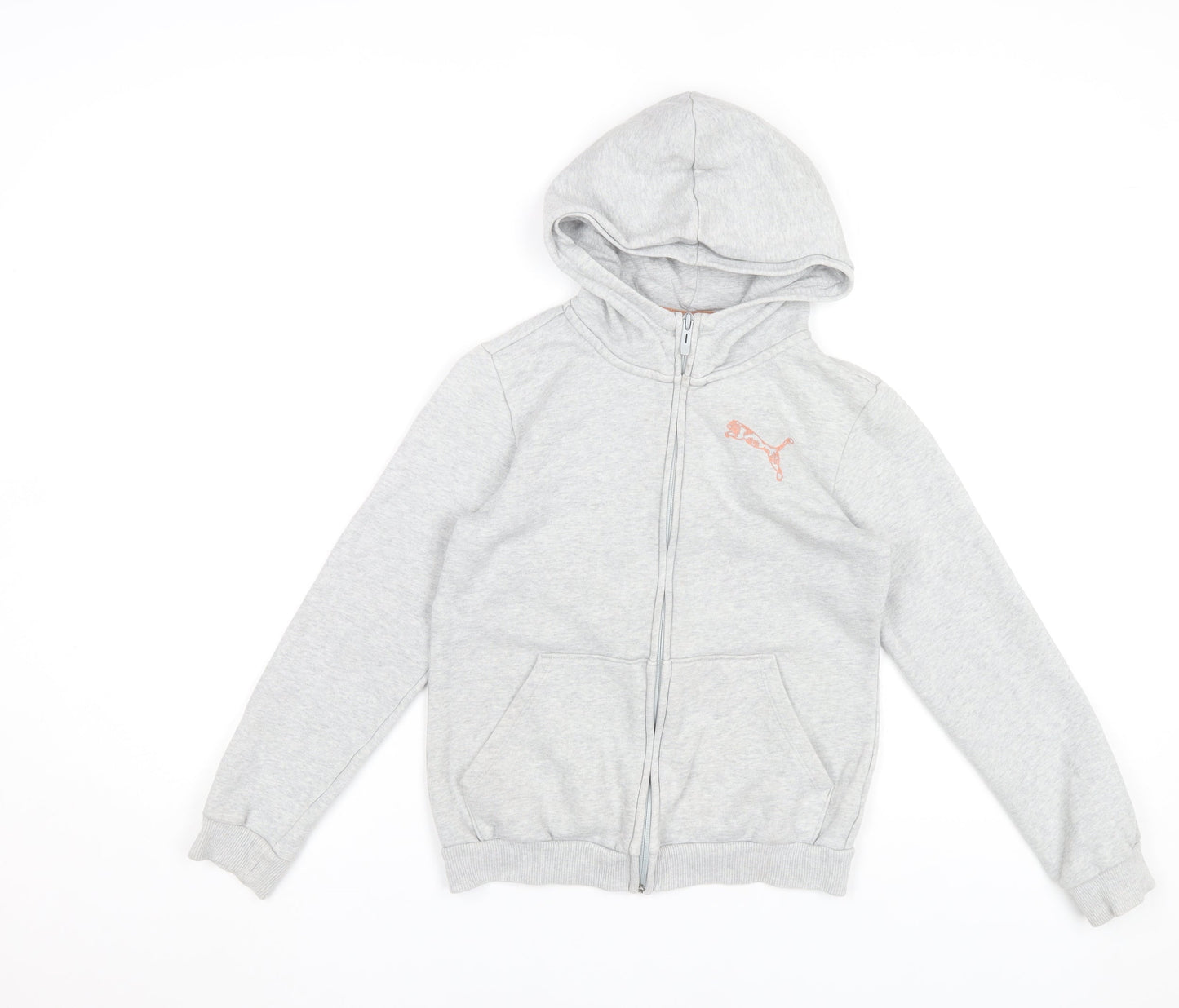 Puma Boys Grey Full Zip Hoodie 11-12 Years Regular Fit Casual Sportswear