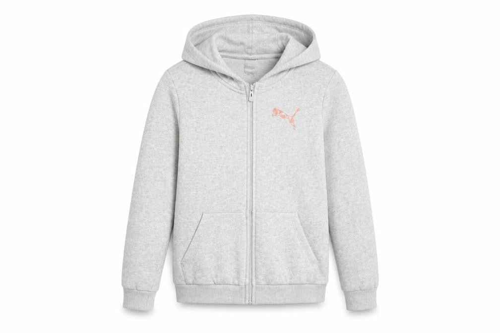 Front view of Puma boys’ grey full zip hoodie 11-12 years regular fit casual sportswear