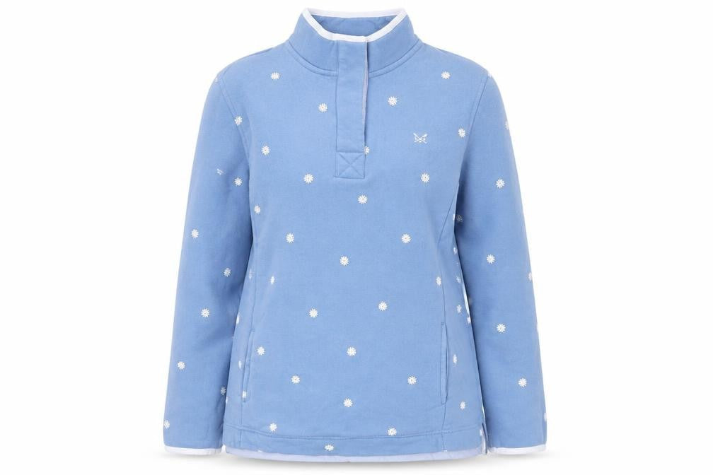 Front view of Crew Clothing Blue Floral Henley Sweatshirt, size 10