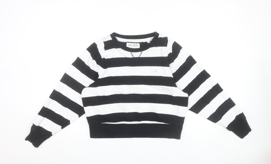 Jack Wills Women Black White Striped Pullover Sweatshirt UK 10
