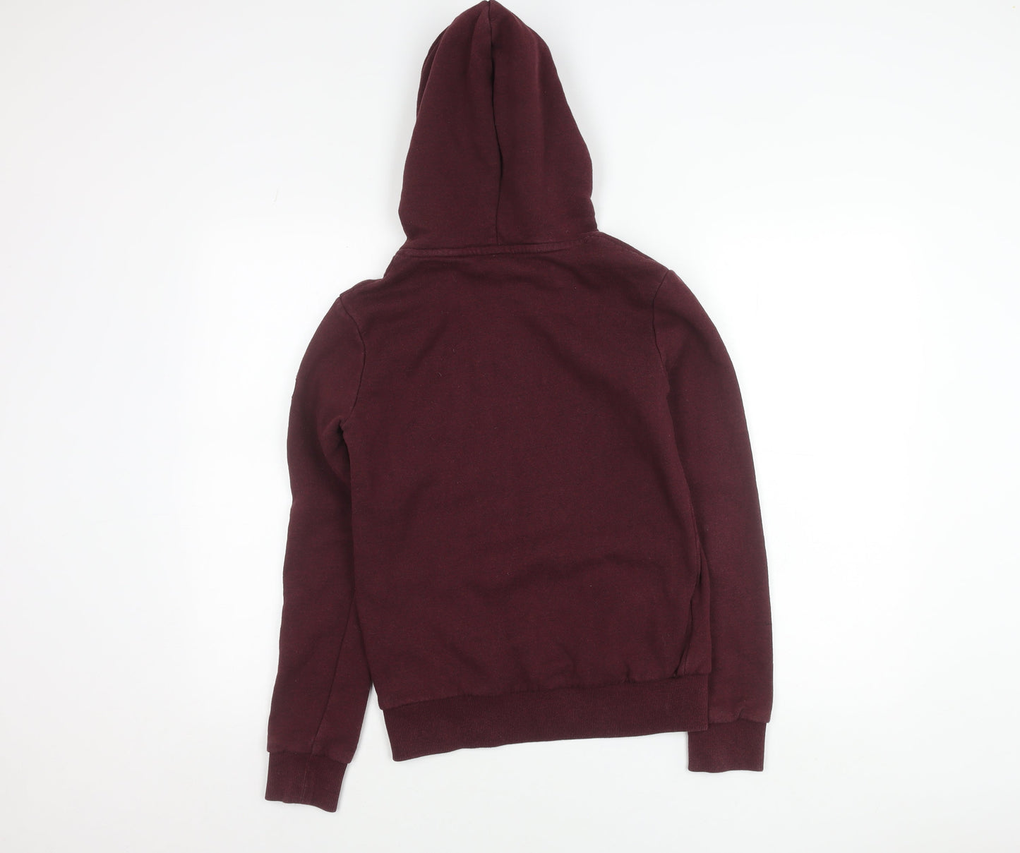 Superdry Womens Red Hoodie Size 6 Pullover Logo Glitter Hooded Sweatshirt