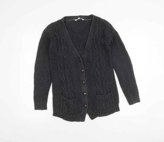 Fat Face Womens Grey Size 10 Cotton Wool Cardigan Jumper