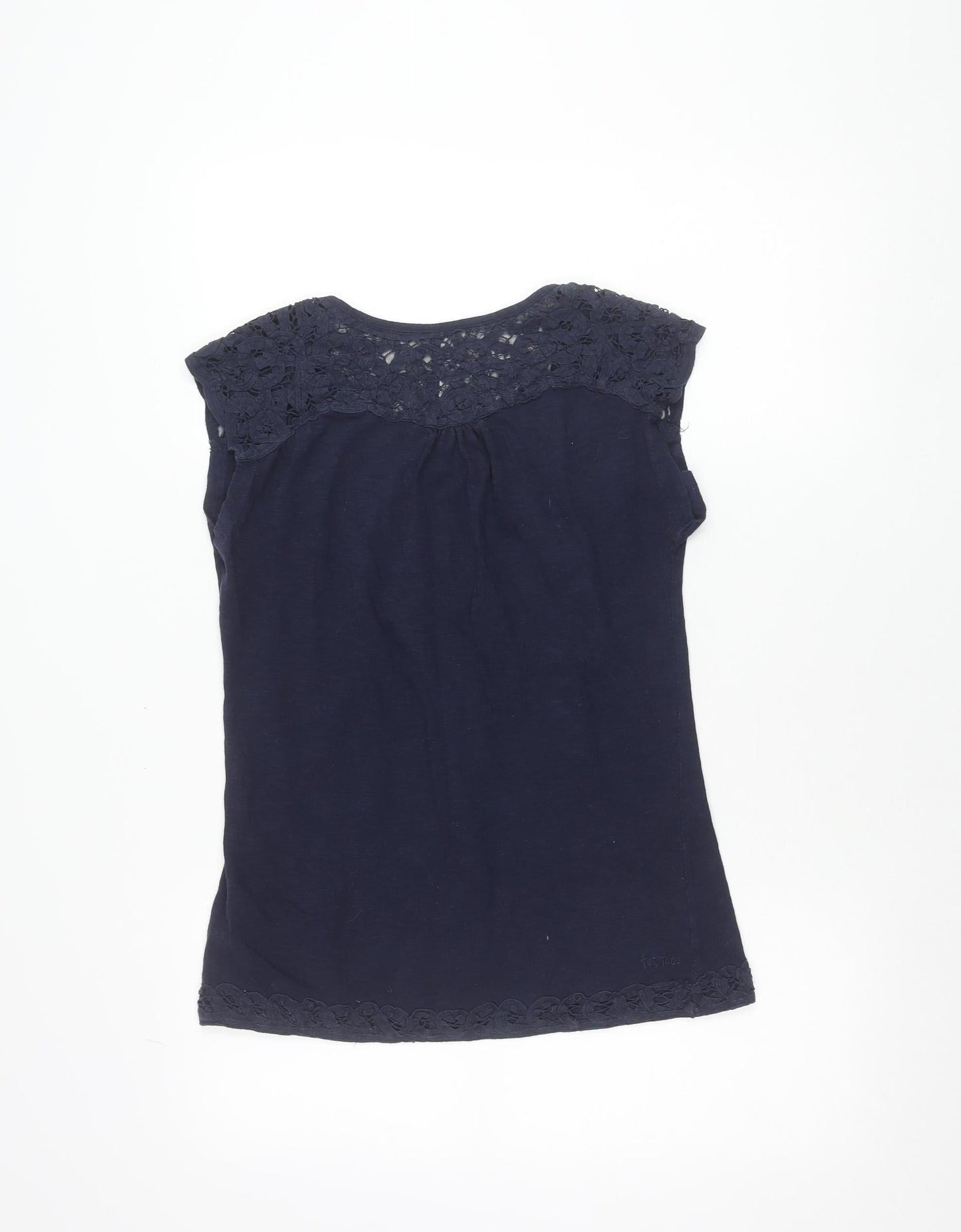 Fat Face Women’s Blue Cotton Crochet Blouse Top Size 8 Scoop Neck
