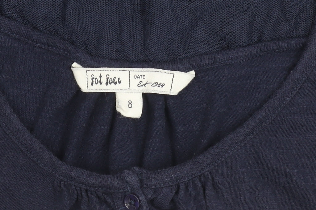 Fat Face Women’s Blue Cotton Crochet Blouse Top Size 8 Scoop Neck