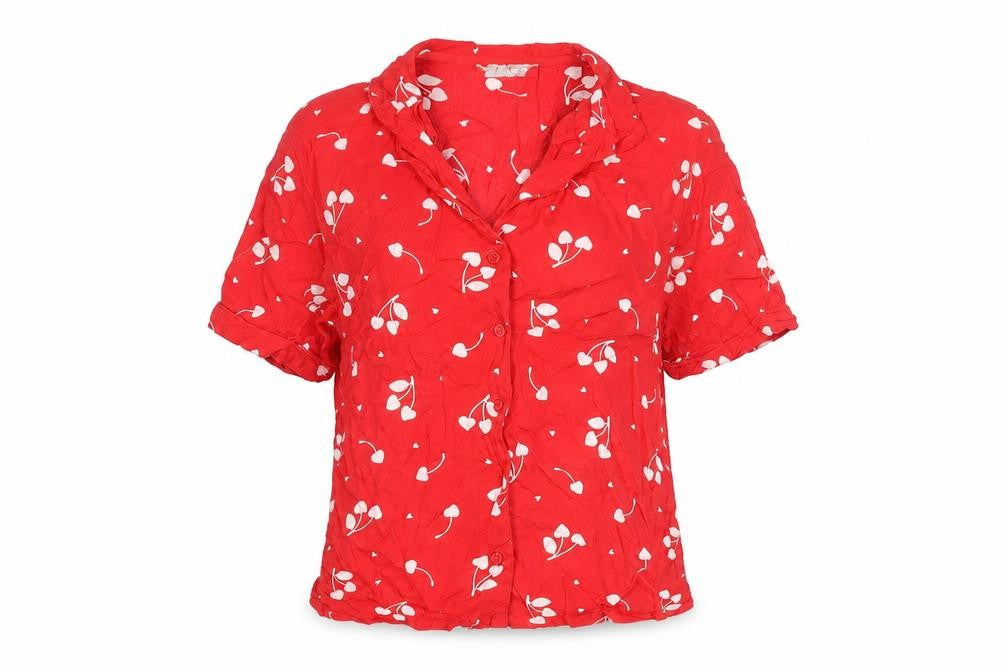 New Look Womens Red Floral Collared Pyjama Shirt Top Size 8
