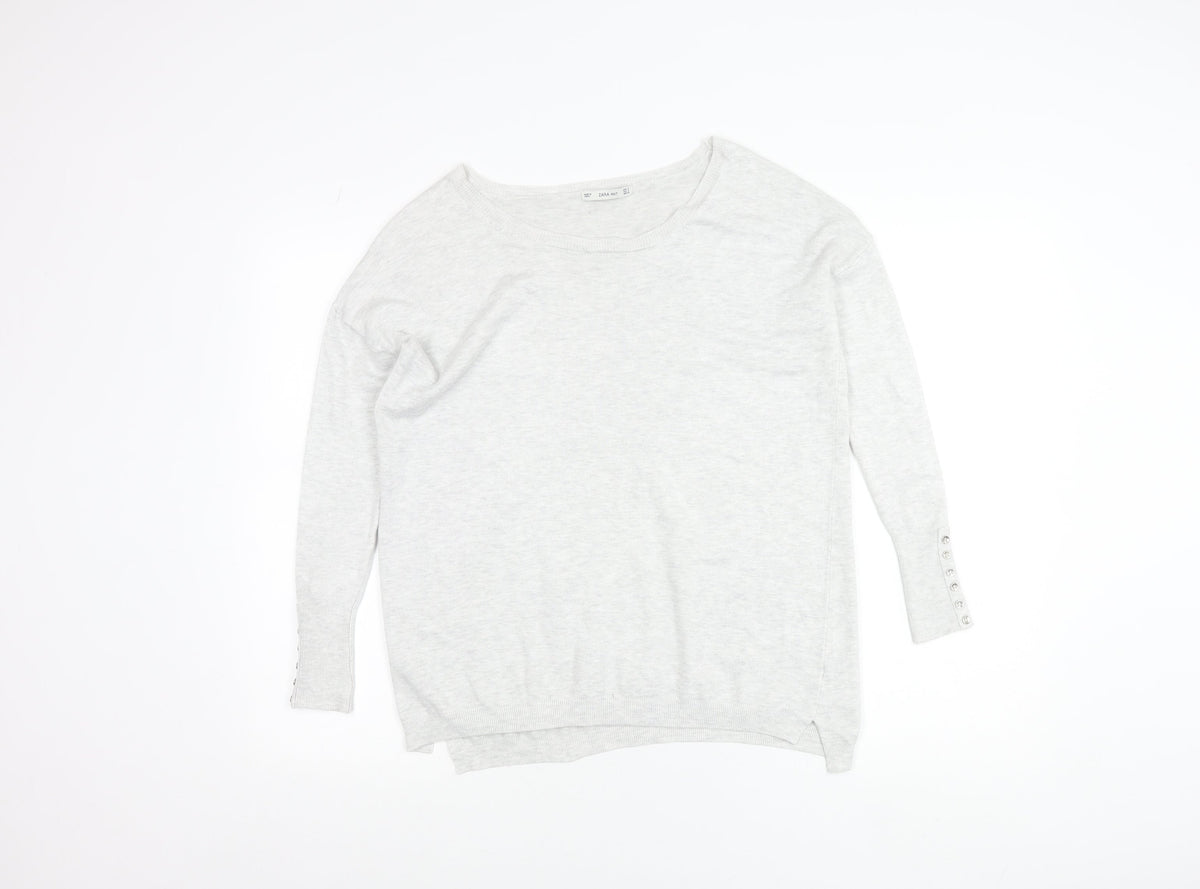 Zara Women Grey Knit Pullover Jumper Small Boat Neck Long Sleeve