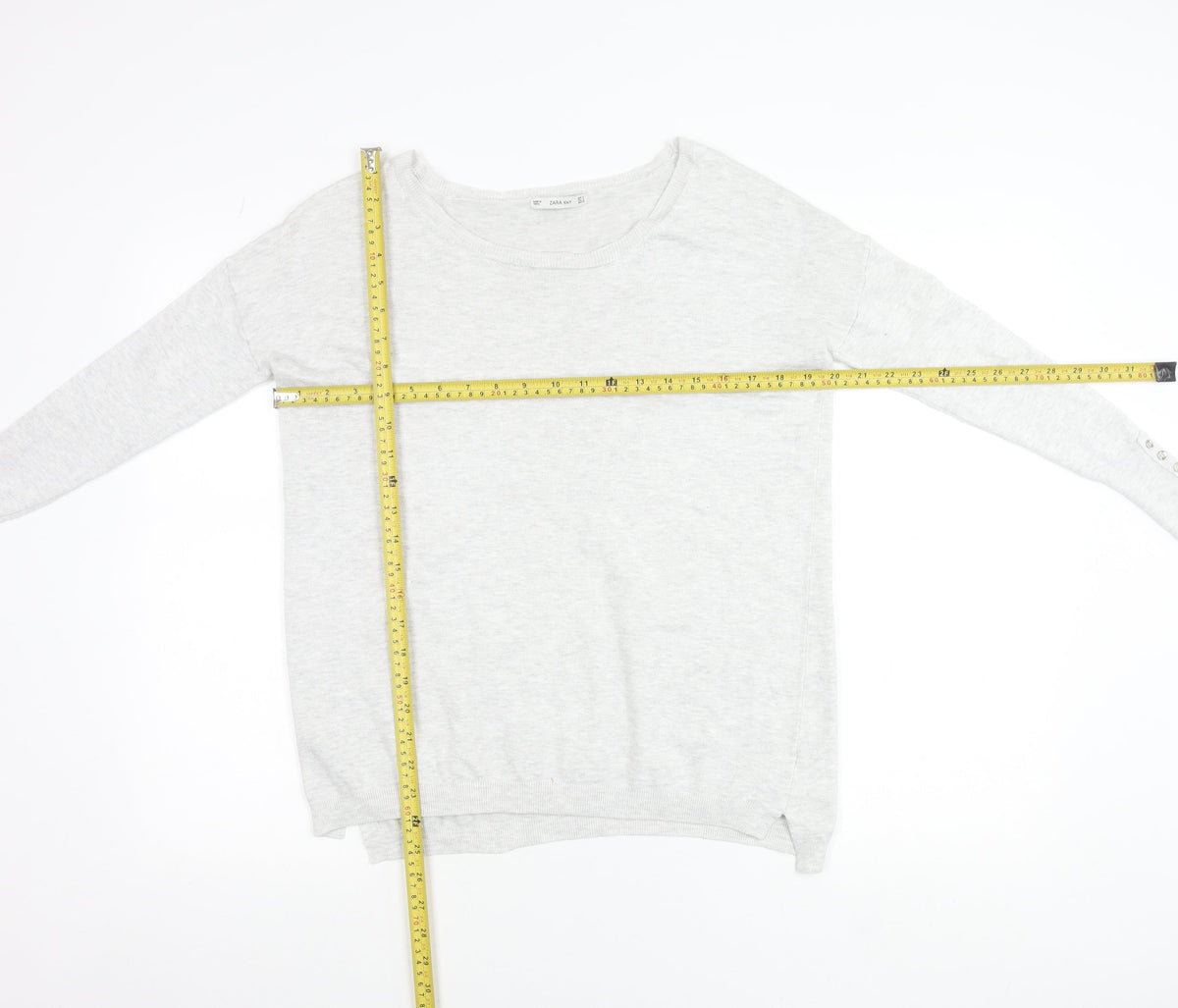 Zara Women Grey Knit Pullover Jumper Small Boat Neck Long Sleeve