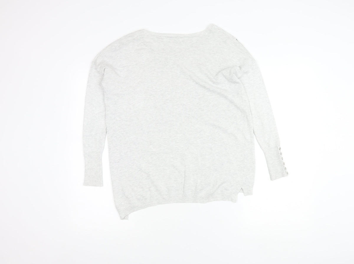 Zara Women Grey Knit Pullover Jumper Small Boat Neck Long Sleeve