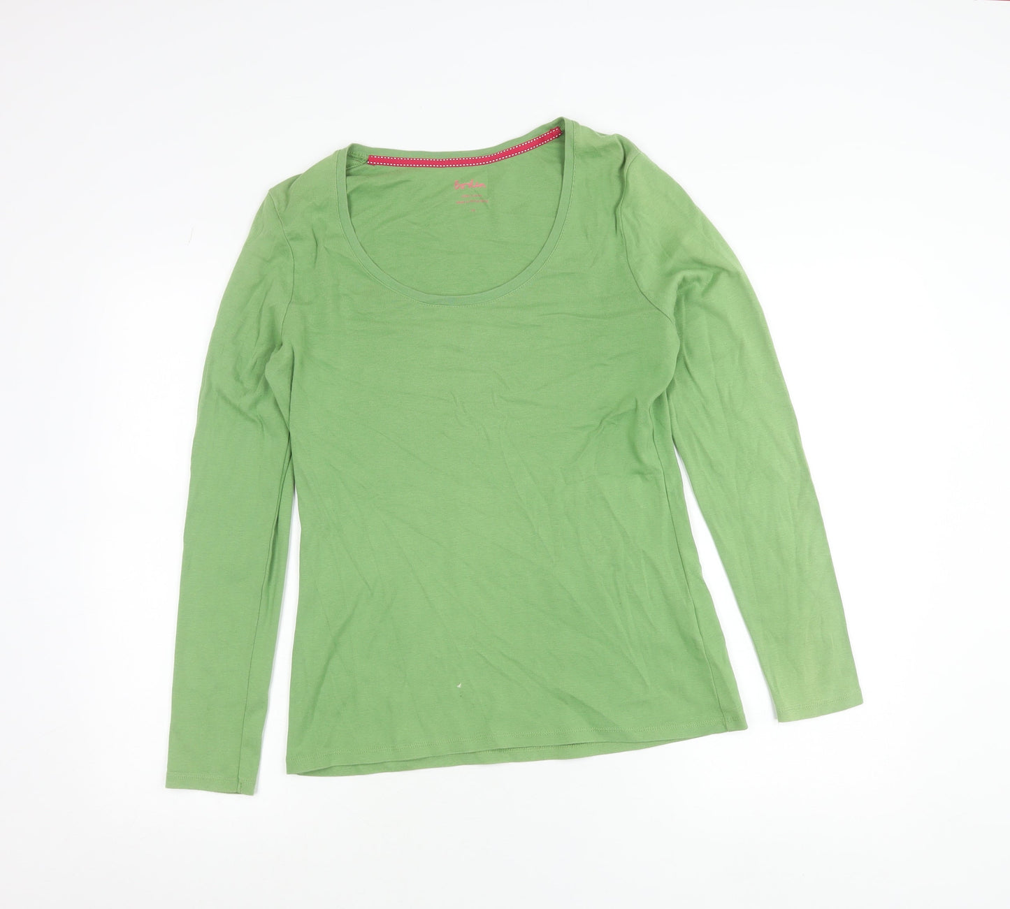 Boden Womens Green Long Sleeve Cotton Scoop Neck T-Shirt Size 14