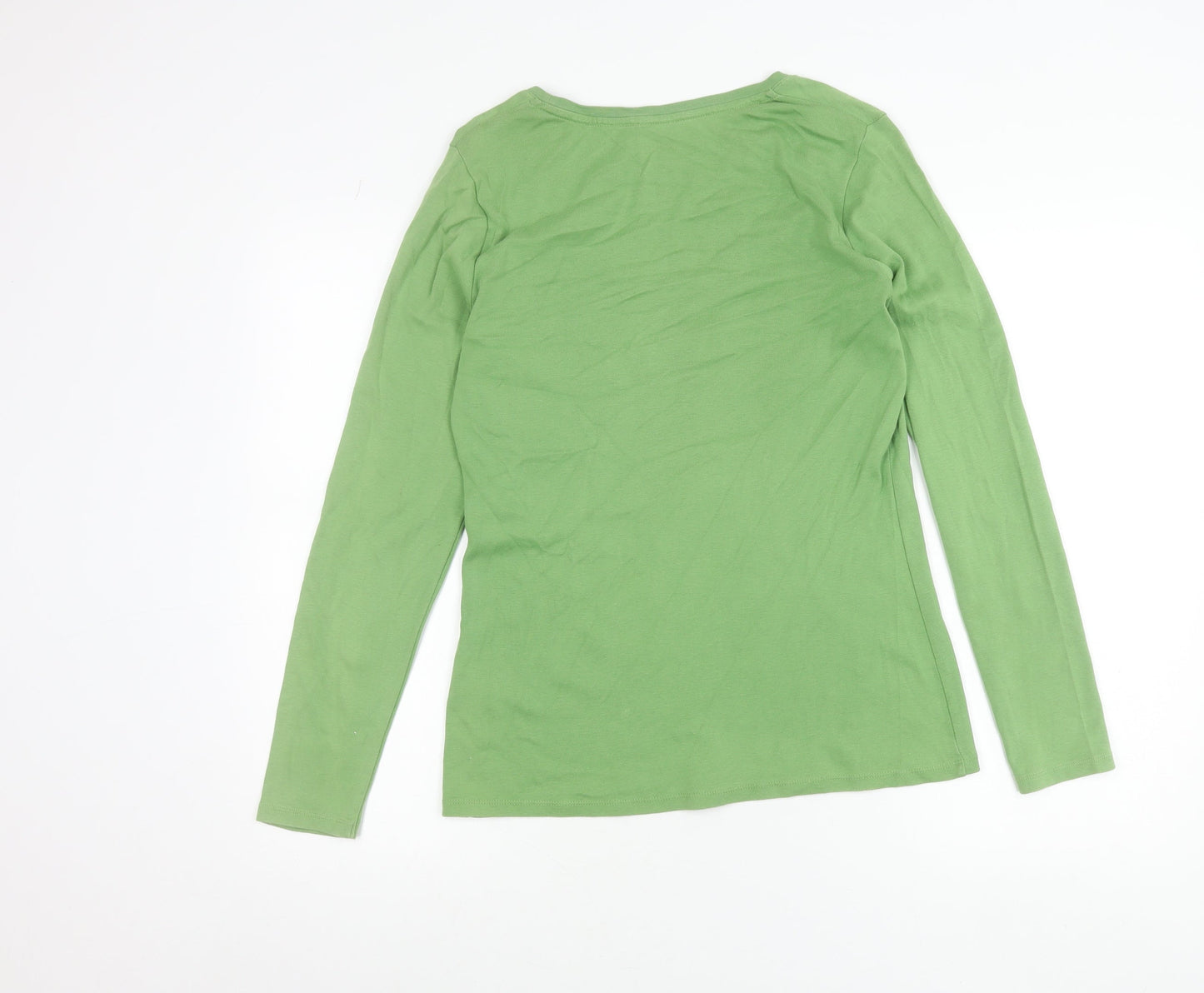 Boden Womens Green Long Sleeve Cotton Scoop Neck T-Shirt Size 14