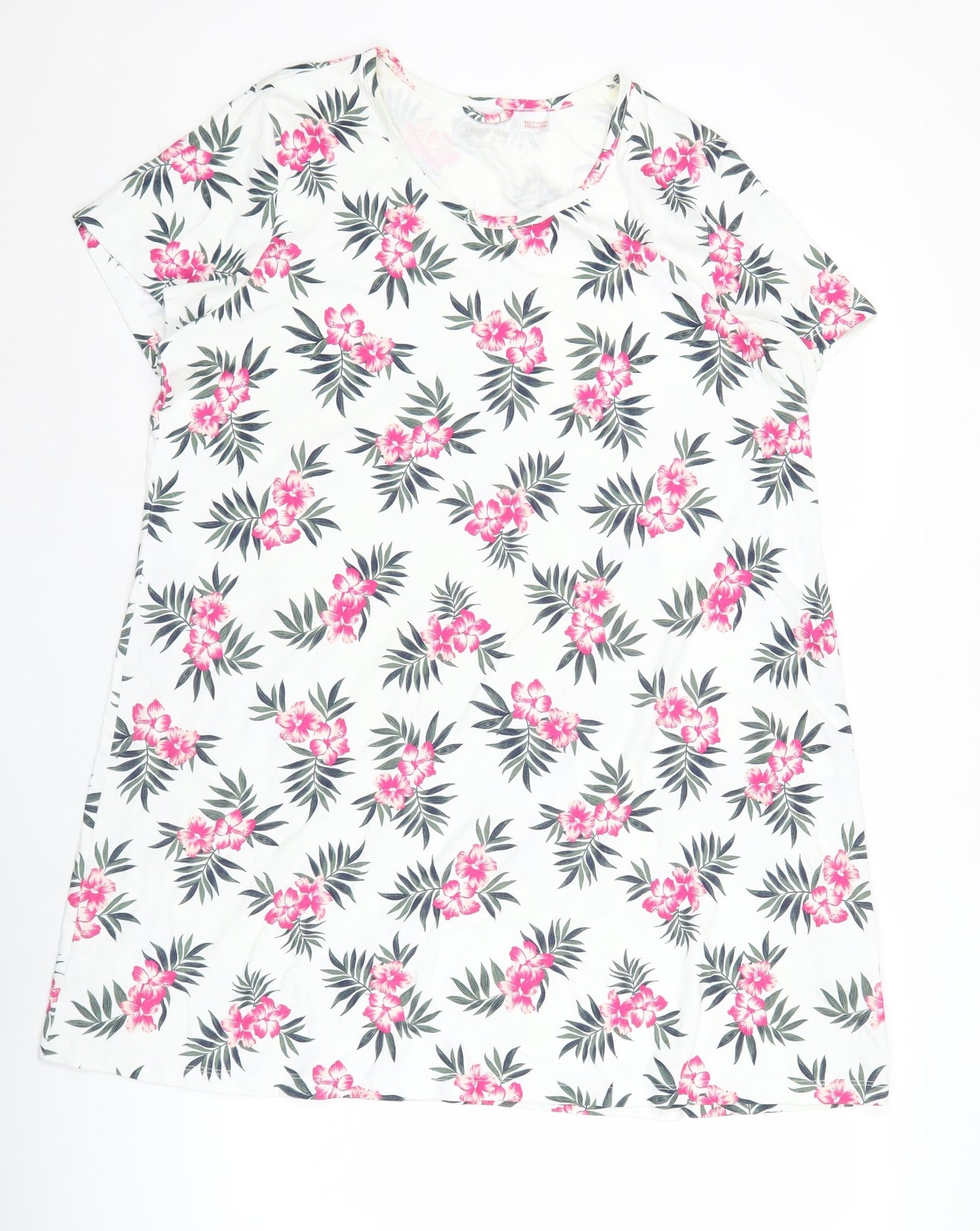 Lands' End Womens White Floral T-Shirt Size 10 Short Sleeve Cotton