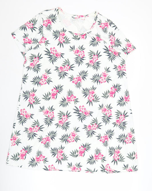Lands' End Womens White Floral T-Shirt Size 10 Short Sleeve Cotton