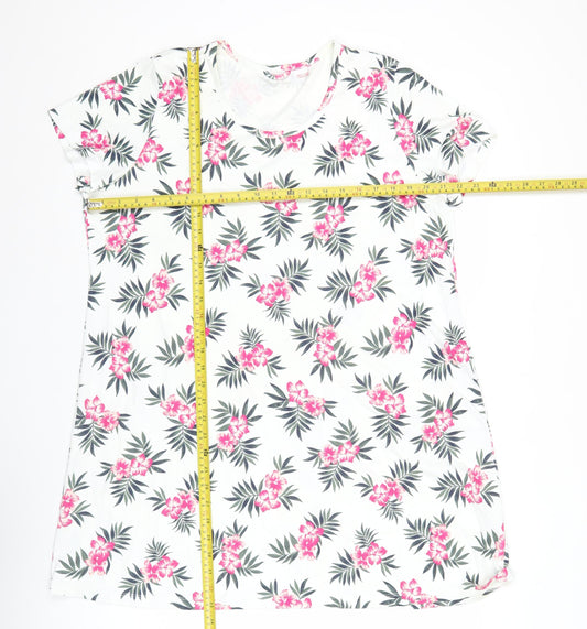 Lands' End Womens White Floral T-Shirt Size 10 Short Sleeve Cotton
