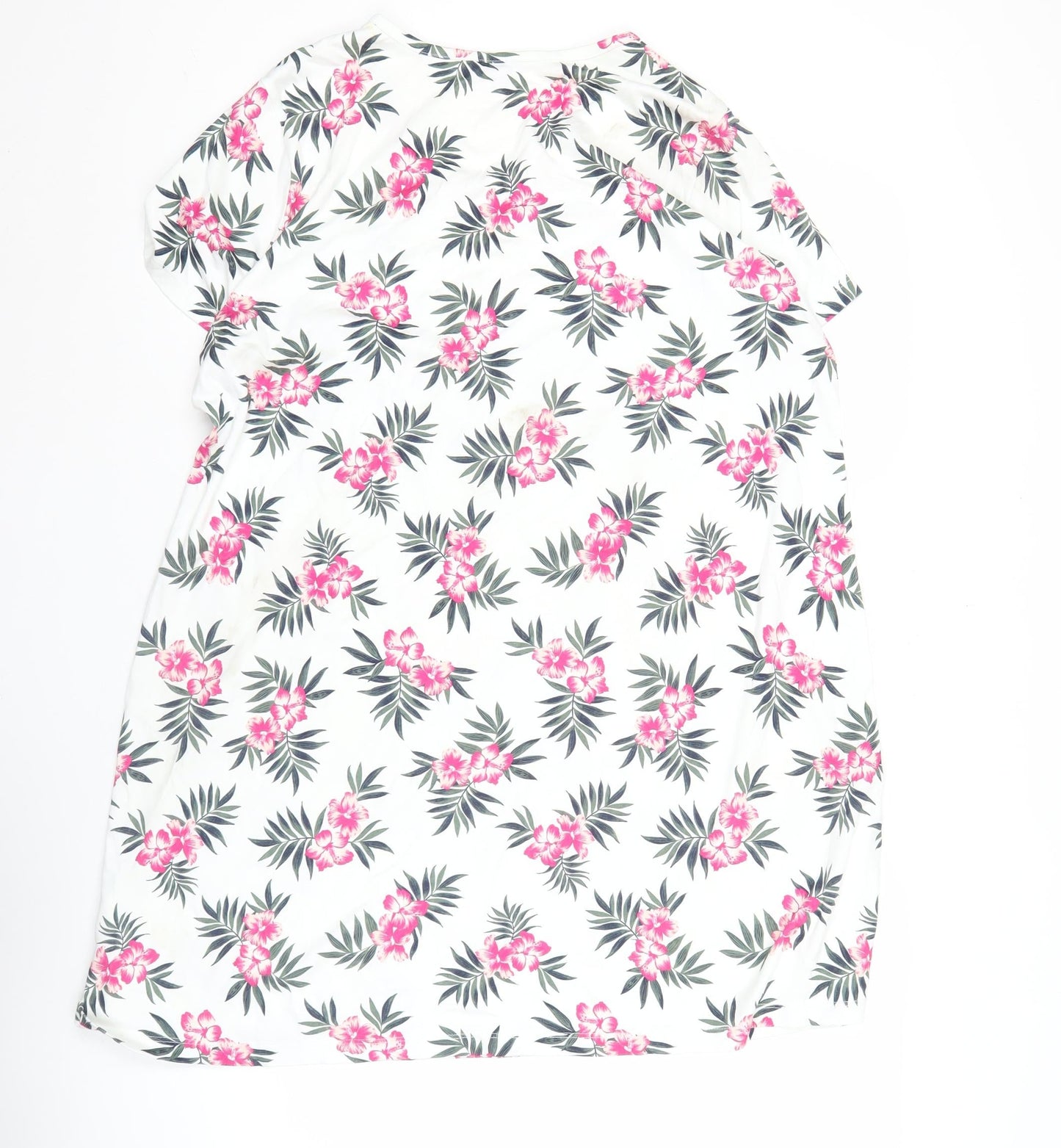 Lands' End Womens White Floral T-Shirt Size 10 Short Sleeve Cotton