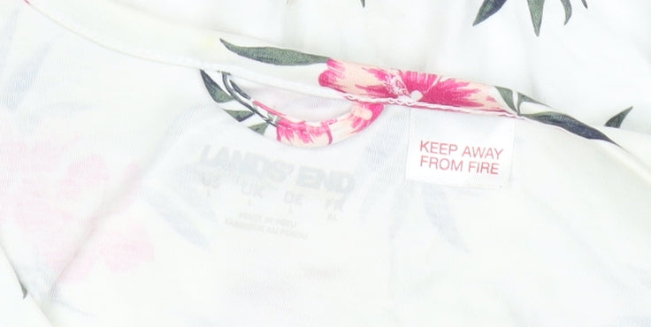 Lands' End Womens White Floral T-Shirt Size 10 Short Sleeve Cotton