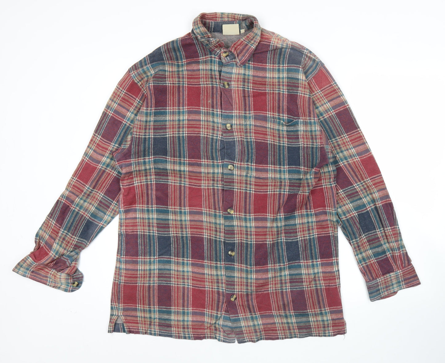 The Trader Jeans Company Men's Red Plaid Flannel Button-Up Shirt M