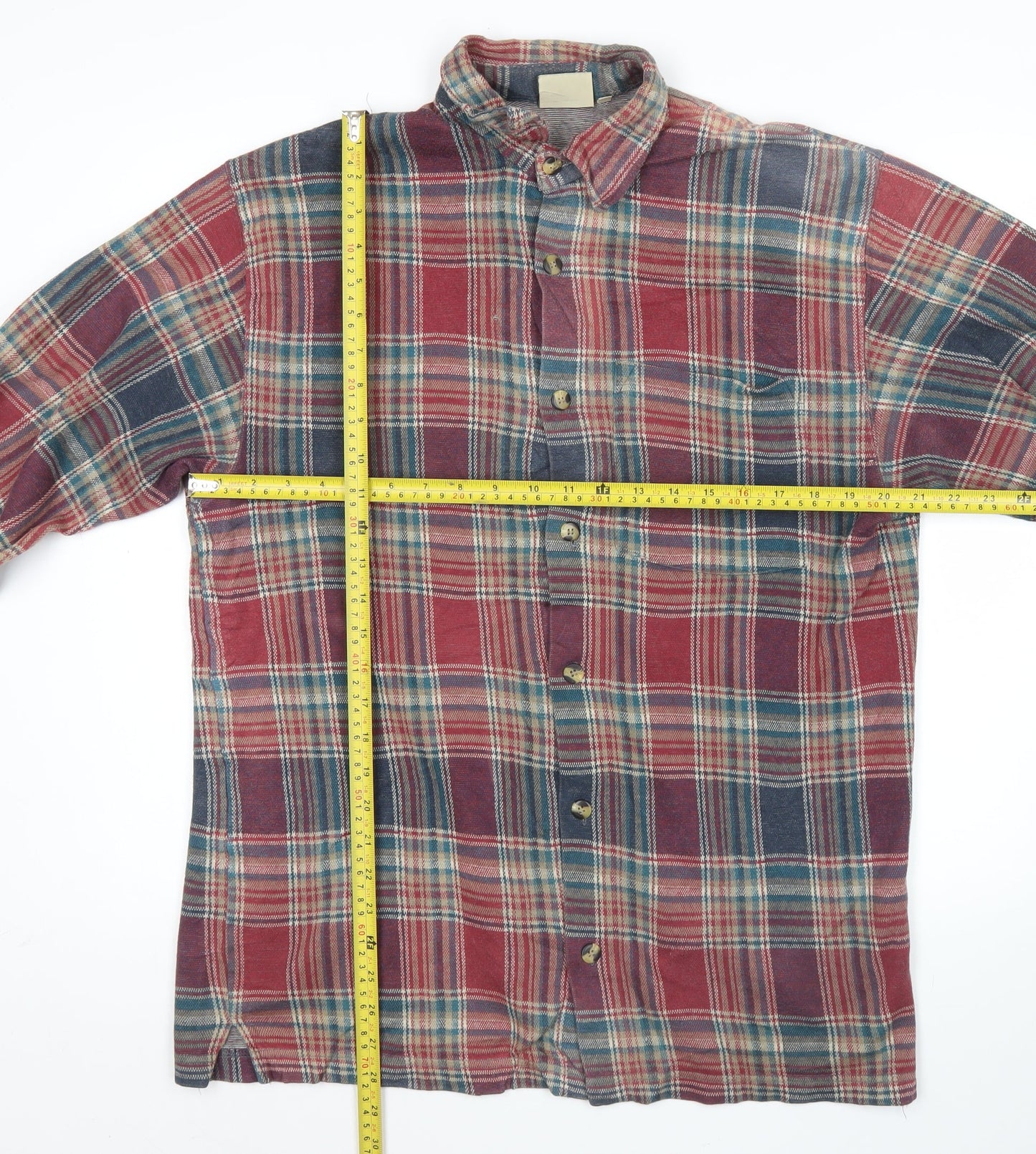 The Trader Jeans Company Men's Red Plaid Flannel Button-Up Shirt M