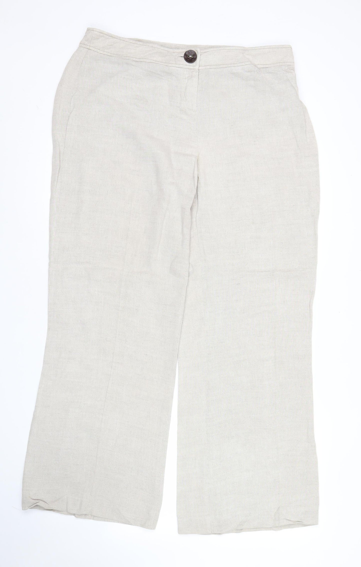 Wallis Women’s Beige Linen Blend Straight Leg Trousers Size 16