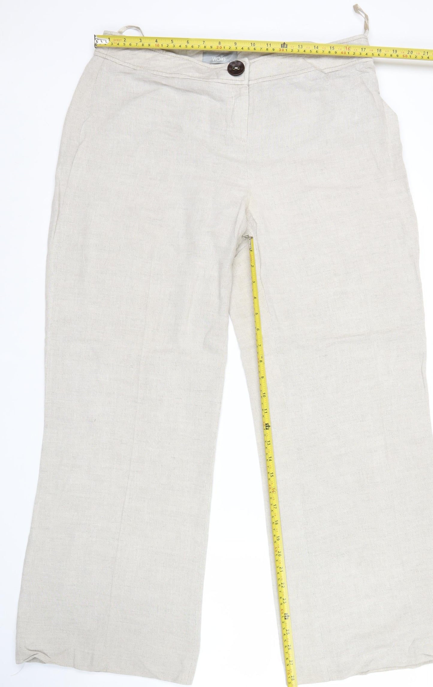 Wallis Women’s Beige Linen Blend Straight Leg Trousers Size 16