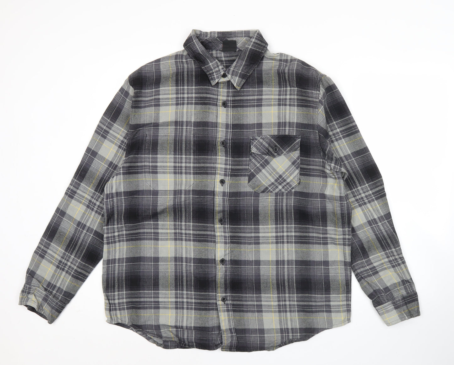 Nike Men's Grey Plaid Flannel Button-Up Shirt L Long Sleeve