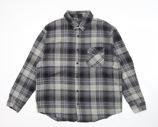 Nike Men's Grey Plaid Flannel Button-Up Shirt L Long Sleeve