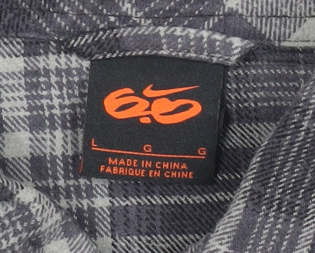 Nike Men's Grey Plaid Flannel Button-Up Shirt L Long Sleeve