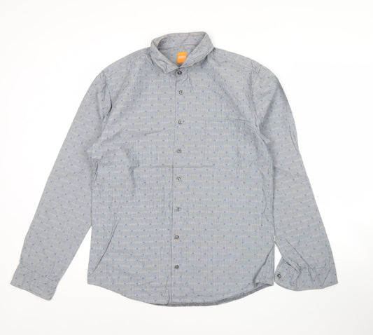 Hugo Boss Men’s Grey Polka Dot Slim Fit Cotton Shirt L Long Sleeve
