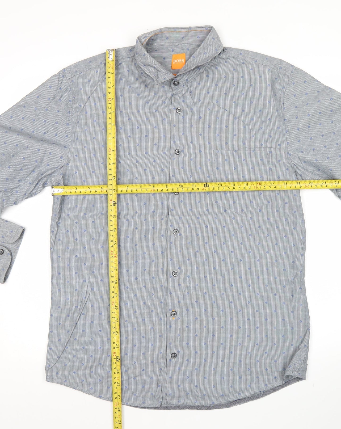 Hugo Boss Men’s Grey Polka Dot Slim Fit Cotton Shirt L Long Sleeve