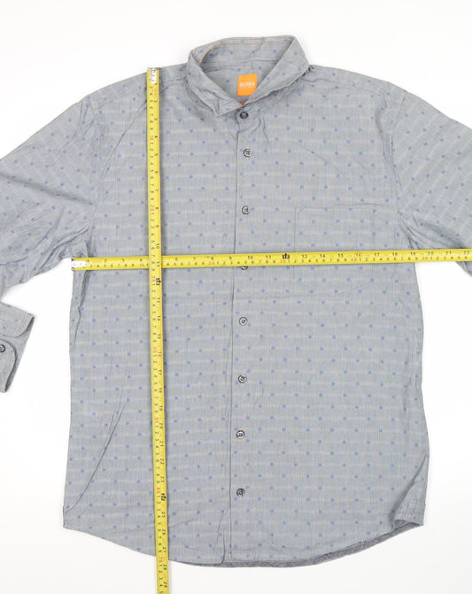 Hugo Boss Men’s Grey Polka Dot Slim Fit Cotton Shirt L Long Sleeve