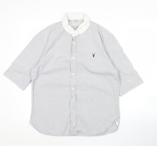 AllSaints Men’s Grey Oxford Perry Shirt L 3/4 Sleeve Cotton