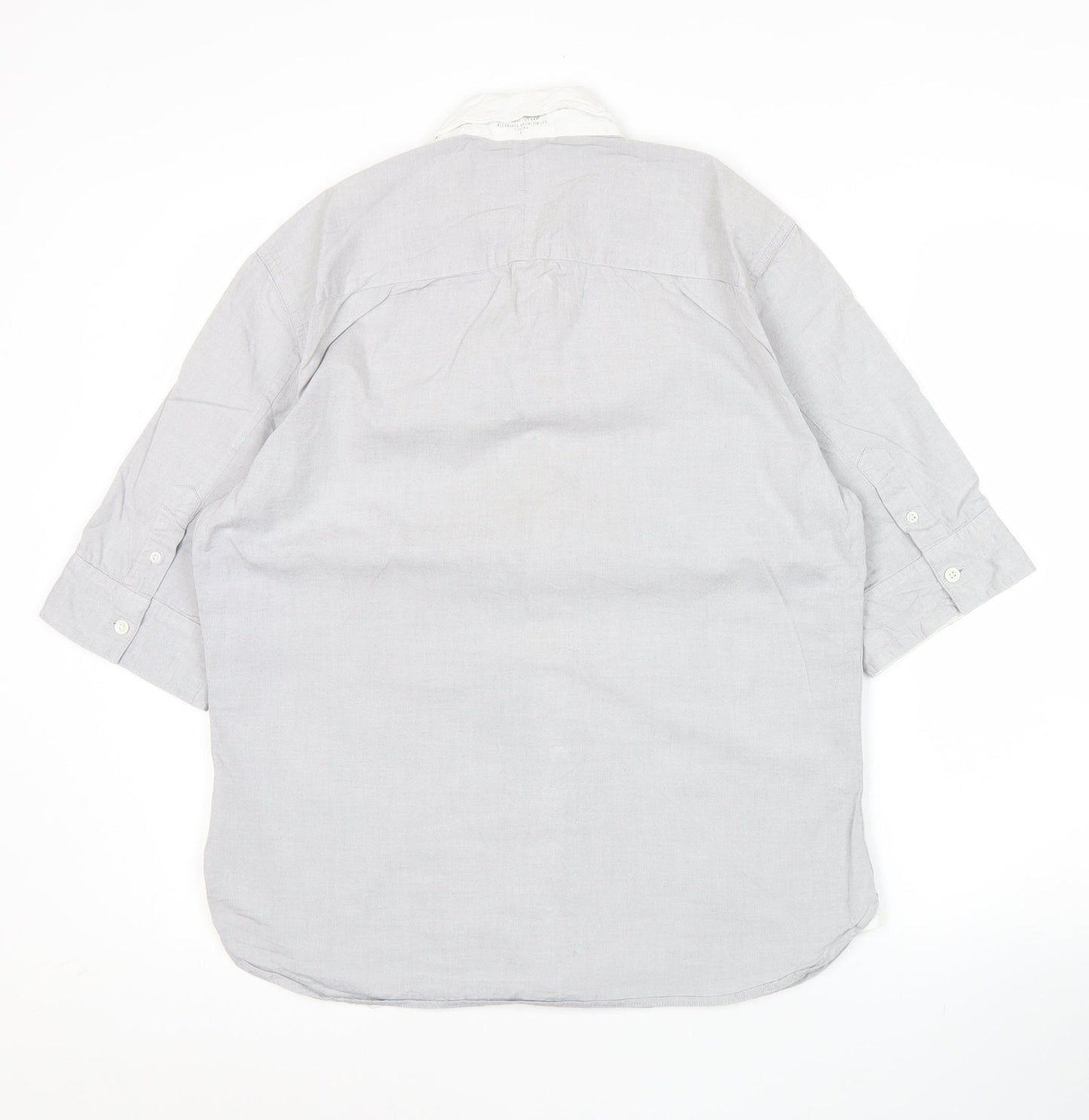 AllSaints Men’s Grey Oxford Perry Shirt L 3/4 Sleeve Cotton